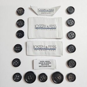 Joseph & Feiss Suit Black Replacement Buttons Set of 15 Plastic 4-Hole With Tags